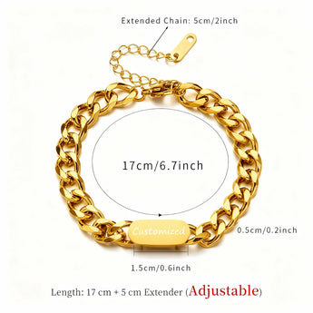 Guía de tallas de la pulsera dorada: 17 cm más 5 cm de cadena extensora, ajustable