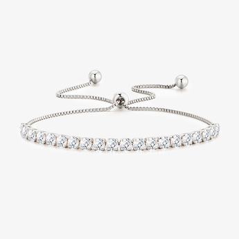 Pulsera tenis ajustable plateada con circonitas cúbicas redondas y bolitas deslizantes en los extremos