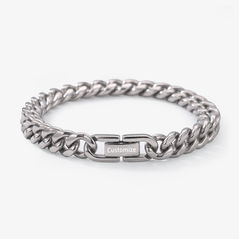 Pulsera de cadena cubana con placa de cierre grabada personalizada