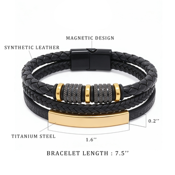 Gold-tone plate bracelet with black clasp, 1.6 in plate length, 0.2 in thickness, bracelet length 7.5 in