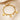 Gold paperclip chain bracelet with letter R charm, round coin charms and bead charms