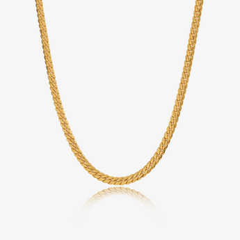 Gold-tone Cuban chain necklace on a white background
